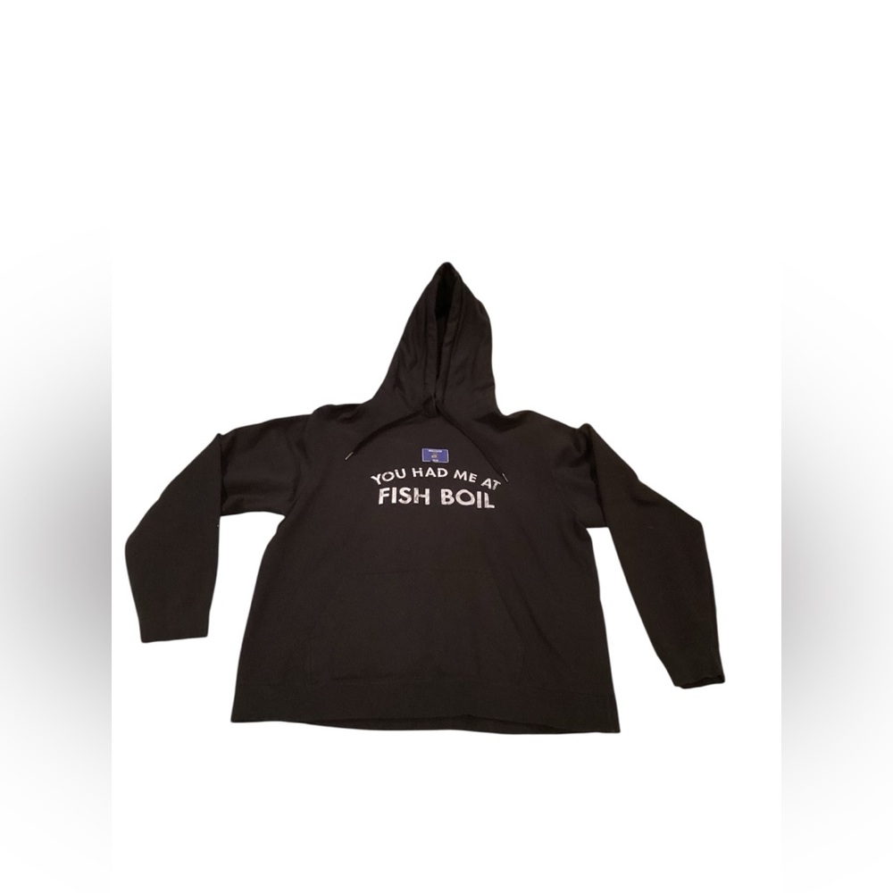 Door County Lake Superior Wisconsin  "You had me at Fish Boil" Blck Hoodie LARGE